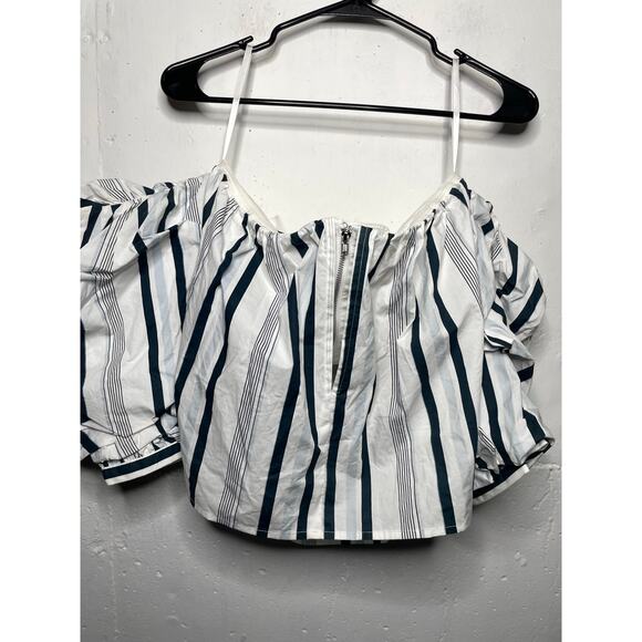 NEW L’Academie Striped Puffy Sleeve Off-Shoulder Top Womens Medium - Picture 5 of 9